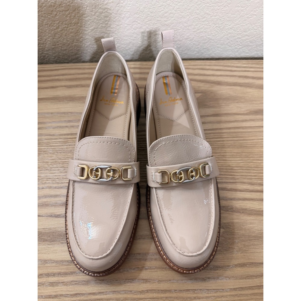 Sam Edelman Christy Beige Patent Leather Loafers Chain Link Lug Sole Shoes 8M